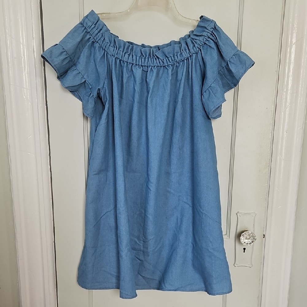 Blue Off-Shoulder Ruffle Dress/ Tunic- XXXL